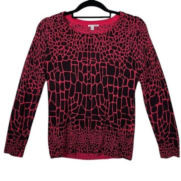Halogen Cashmere Wool Blend Abstract Animal Print Pink Black Size Small Petite - Picture 1 of 10
